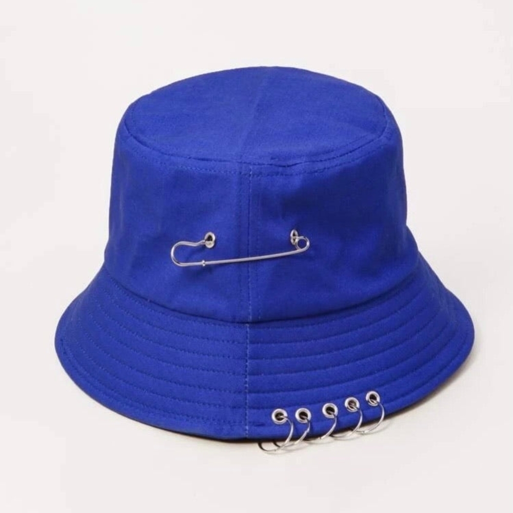 Stylish Blue Bucket Hat with Safety Pin